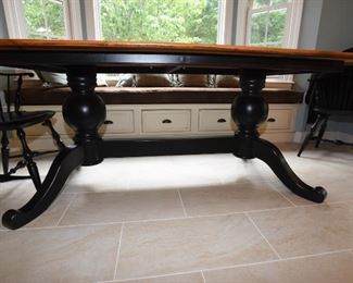 ITEM 69: WCW Kitchen Table  $465
Double trestle black base, topped with reclaimed pine. Top shows character marks from use. 78.5" long, 39.5" wide, 30" tall