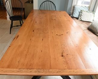 ITEM 69: WCW Kitchen Table  $465
Double trestle black base, topped with reclaimed pine. Top shows character marks from use. 78.5" long, 39.5" wide, 30" tall