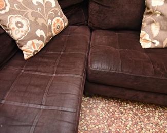 ITEM 71: Dark Brown Microsuede Sectional  $225
113.5" x 87" x 26.5" tall. Shows some signs of wear - "polished" areas, but otherwise in good condition. 