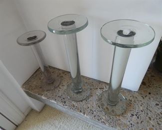 #9 - $20 - (3) Glass Candle Holders - (2) 15" Tall (1) 12" Tall