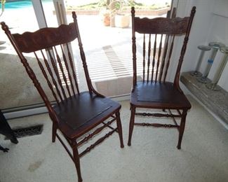 #14 - $20 - Pair of oak antique chairs - 37" Tall, 15 1/2" wide, 16 1/2" Deep, and 18" seat height