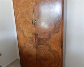 #53 - $250 - Burlwood Antique Armoire - Measures 66 1/2" Tall, 36" wide, and 18 1/2" deep. In good condition.
