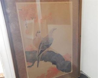 #59 - $95 - Bird Picture - Framed measures: 20 1/2" by 15" - Block Print Very Old
