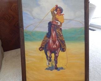 #38 - $150 - Oil Painting attributed to Gertrude Orde of Will Rogers. Measures: 36 1/2" by 25" framed