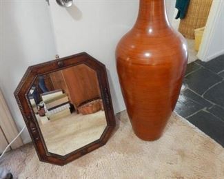 #77 - $5 - Vase and Mirror. Vase is 43" Tall and 15" wide. Mirror 20" wide 25" tall