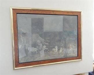 #80 - $75 - Tribute Horse by Sung Dynasty - Framed in burl wood gold frame. 35" by 46 1/2" framed