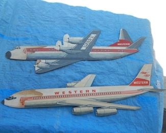 #81 - $20 - (2) Vintage Western Airlines Cardboard double sided planes approximately 2 feet long each. Some age wear and stains