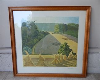 #93 - $5 - "Haystacks" THE CORNFIELD by John Nash Print Framed. Framed measures 28" by 26 1/2"