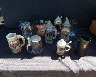 #107 - $85 - Beer Steins and mugs (11) total, Beer Steins are German and One is Royal Doulton