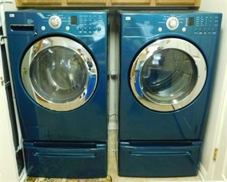 $800/Pair. 2008 LG "Bahama Blue" Front Loading Washer and Gas Dryer.  Dryer is Model DLG3744U  XL Capacity with NeveRust Stainless Steel Drum (7.3 Cu. Ft.).   Washer is Model WM2233HU.  Both are like new.   Email us or call 512-954-3050 to buy it now or make an offer.