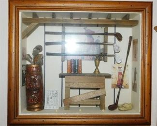 $30.  GOLFING MEMORABILIA SHADOW BOX.  Email us or call 512-954-3050 to buy it now or make an offer.