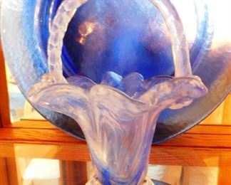 $45.  HANDBLOWN GLASS CRYSTAL BASKET.  Email us or call 512-954-3050 to buy it now or make an offer.