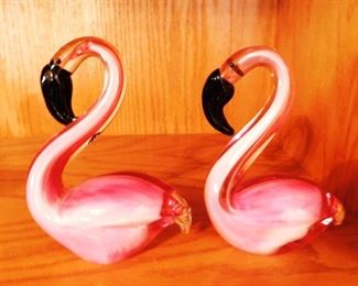 $25 EACH.  2 HANDBLOWN GLASS FLAMINGOS.   Email us or call 512-954-3050 to buy it now or make an offer.