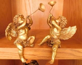 $35.  PAIR OF MUSICAL CHERUB ANGEL SHELF SITTERS.  .   Email us or call 512-954-3050 to buy it now or make an offer.