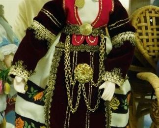 $20.  GREEK HANDMADE SELLEKTIS PORCELAIN DOLL ON STAND.  HAS ORIGINAL TAGS.