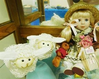 $25.  SWISS DOLL WITH 4 LAMBS