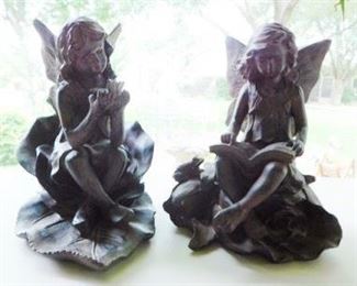 $15.  PAIR OF RESIN GARDEN FAIRY STATUES.