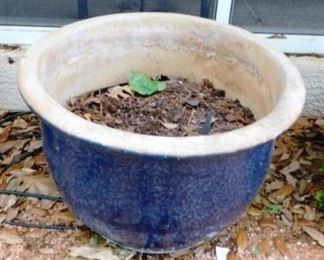 $35.  LARGE GLAZED POT.  12" TALL.  19" DIAMETER.