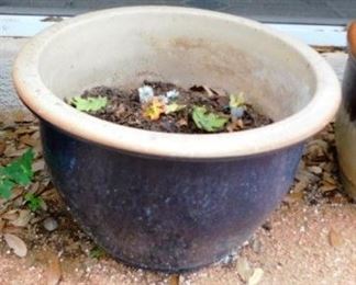 $35.  LARGE GLAZED POT.  12" TALL.  19" DIAMETER.