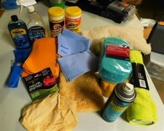 $40.  LOT OF ALL CAR WASHING SUPPLIES.  ARMOR-ALL, SHAMOIS, WAX, SPONGES AND CLEANERS.
