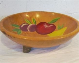 Auction #15 ... Birds eye maple footed bowl, hand painted, signed under base ... 10 1/2" wide 