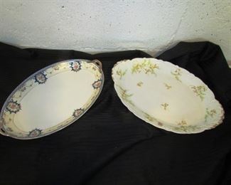 Auction #19 ... two serving dishes ... both 14" long ... Dish on the left is Noritake (old mark); dish on the right is Haviland.  