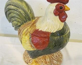 Auction #21 ... Rooster cookie jar, 12" tall, unmarked.  Good condition. 