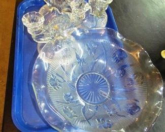 Auction #41 ... Iris glass lot, including 3 double candlesticks, and serving plate