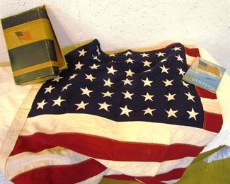 Auction #42 ... Vintage 48 star flag, with original box and Marine Corps booklet.  3" x 5" size.  Probably never used. 