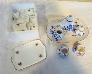 Auction #45 ... two miniature tea sets ... one in original box ... trays are 4 1/2 " ... both for one price