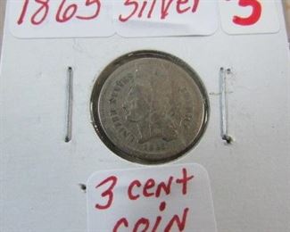 1865 Silver 3 Cent Coin