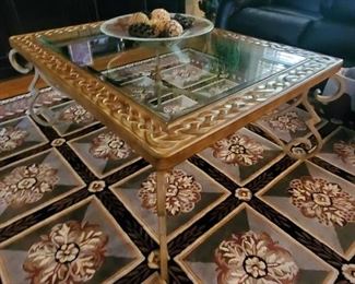 Large Square Glass and Metal Coffee Table