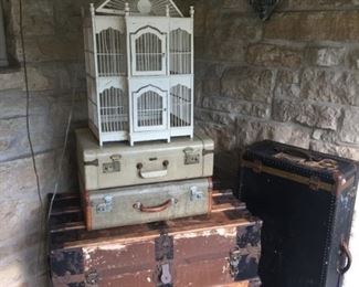 Vintage Trunks, Suitcases, Decorative Bird Cage