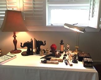 Asian Decor, Reading Lamps, Pair of Elephant Book Ends