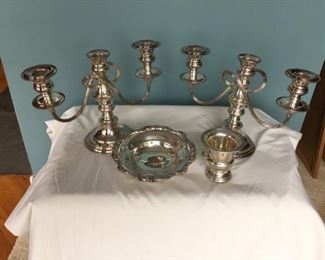 Silver Plate Candelabras and Serving Pieces