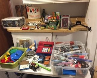 Toys including: Marble Works, Match Book Cars, Larger Toy Cars, Beanie Babies