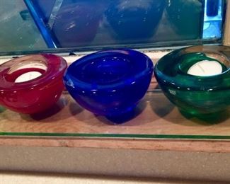 Kosta Boda Colorful Candle Holders up close