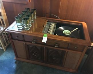 Vintage stereo console, vintage barware