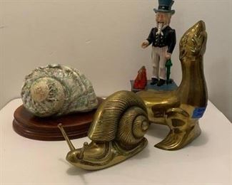 Seashell on Stand $18; Brass Seal $20