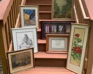 Van Gogh Print $25 ; Fragonand Print $25 ; Lighthouses $50 ; Rabbi $25 ; Joshua passage $15 ; Highland Print $20 ; Chinese Peonies $50