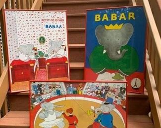 S/3 Babar Posters (one w cracked glass) $45