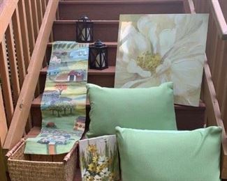 Hand Painted Farm Canvas $28 ; Pair of Lanterns $20 ; Print on Canvas $20 ; Vintage Original Daisy Painting $20