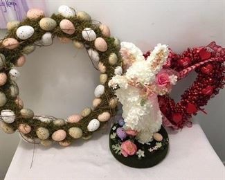 Egg Wreath $20 with hanger ; Easter Bunny $10 ; Valentines Wreath $5 