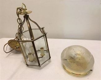 Brass Lantern Light Fixture $12 ; Etched Glass Flush mount Fixture $12 ea. 