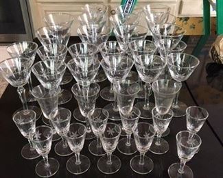 34 pc Star Cut Stemware Plus 4 Etched Sherries $95