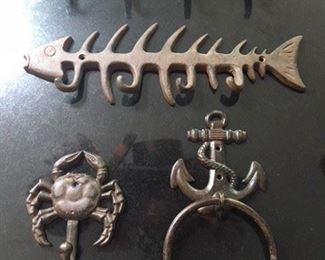 Two Long Hooks $16; Crab Hook and Anchor Towel Ring $12