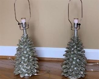 Pr of Silver Painted Pinecone Lamps, no shades $40