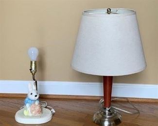 Precious Ceramic Peter Rabbit Lamp $25 ; Wood & Chrome 2 Light Table Lamp w Shade $25