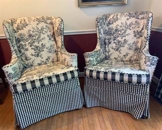 Pair of Slip Covered Hickory Chair Wing Chairs, excellent condition $295
