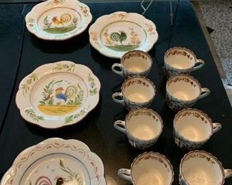 S/4 Portuguese Decorative Hanging Plates $24 ; S/9 Antique Tea Cups (India Tree) $18
